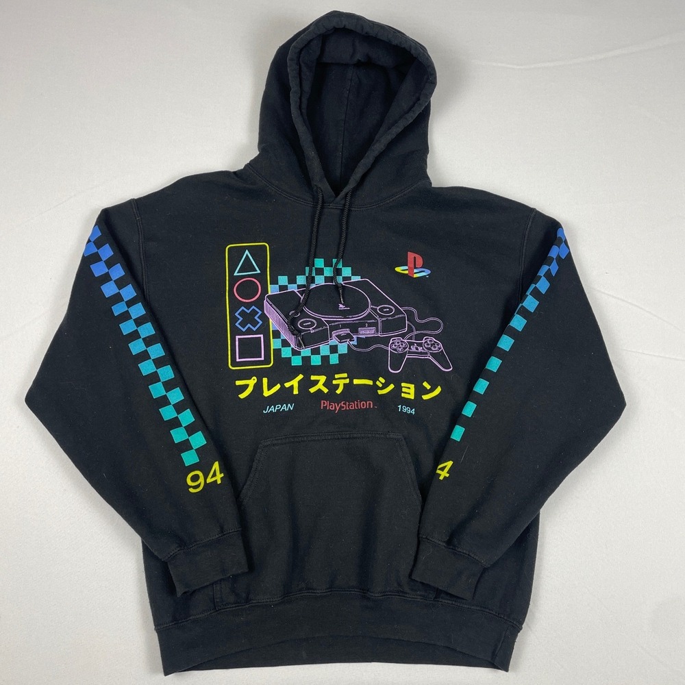 Playstation Hoodie Mens Medium Black Retro 1994 Console Graphic Vaporware Gaming